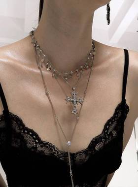 轻奢原创小众覆古巴洛克风双层叠戴十字架项炼毛衣炼 炼