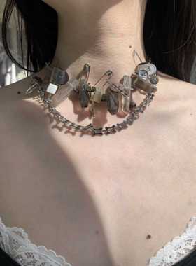 克鲁兹原黑地狱堕落的灵魂水晶别针项炼的男人和女人的锁骨炼项炼