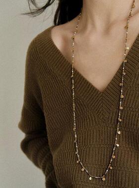 《流光碎片》手工坊度假风金属圆片串珠长项链女夏天锁骨链饰品