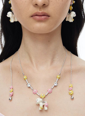 宝石花花奶白泰迪项链设计师款【新品】礼物