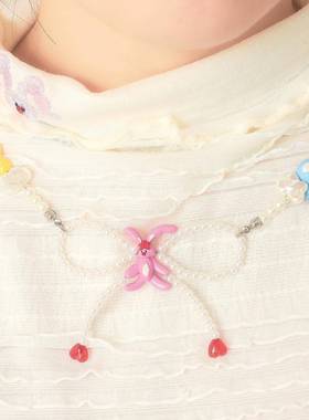 外星社天使怪物系列手工串珠蝴蝶不锈钢可调节项链