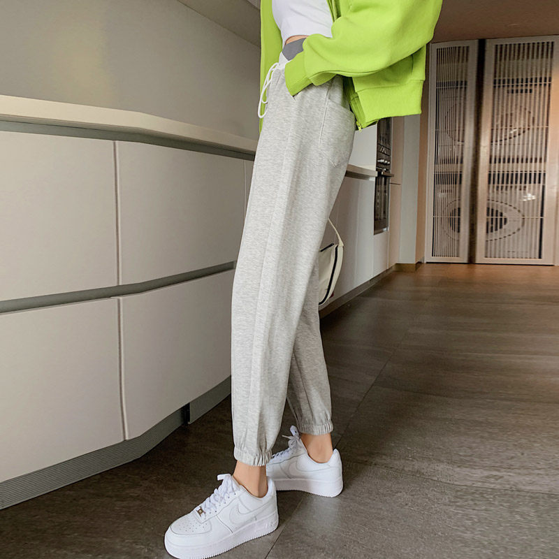 灰色秋冬季2020新款宽松束脚运动裤 伊索芙休闲裤