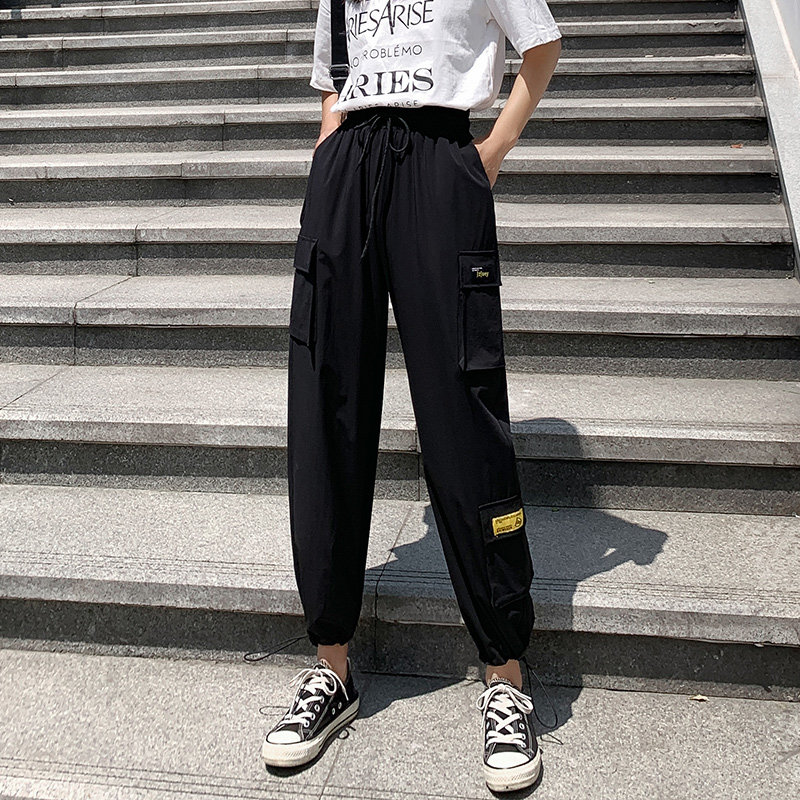 黑色工装裤显瘦百搭宽松束脚阔腿裤 伊索芙休闲裤