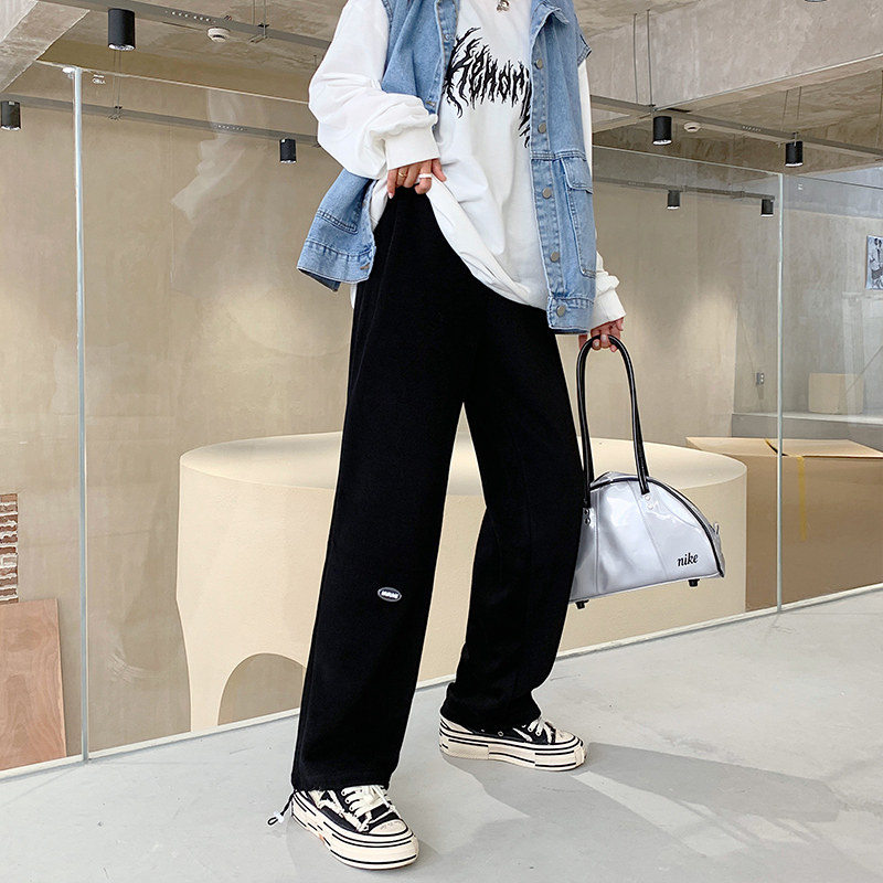 灰色秋季高腰垂感宽松直筒显瘦卫裤 伊索芙休闲裤