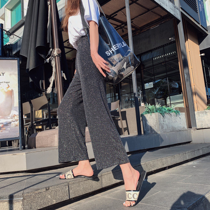 亮丝春秋韩版高腰宽松坠感潮阔腿裤 伊索芙休闲裤