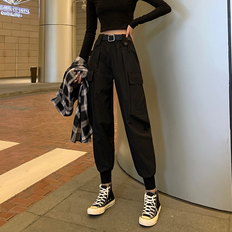 黑色秋季2020新款高腰显瘦潮工装裤 伊索芙休闲裤