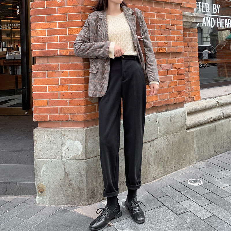 毛呢裤子女秋冬2020新款高腰哈伦裤 伊索芙休闲裤