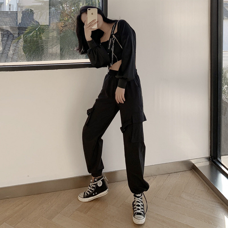 束脚工装裤显瘦高腰春秋运动裤子 伊索芙休闲裤