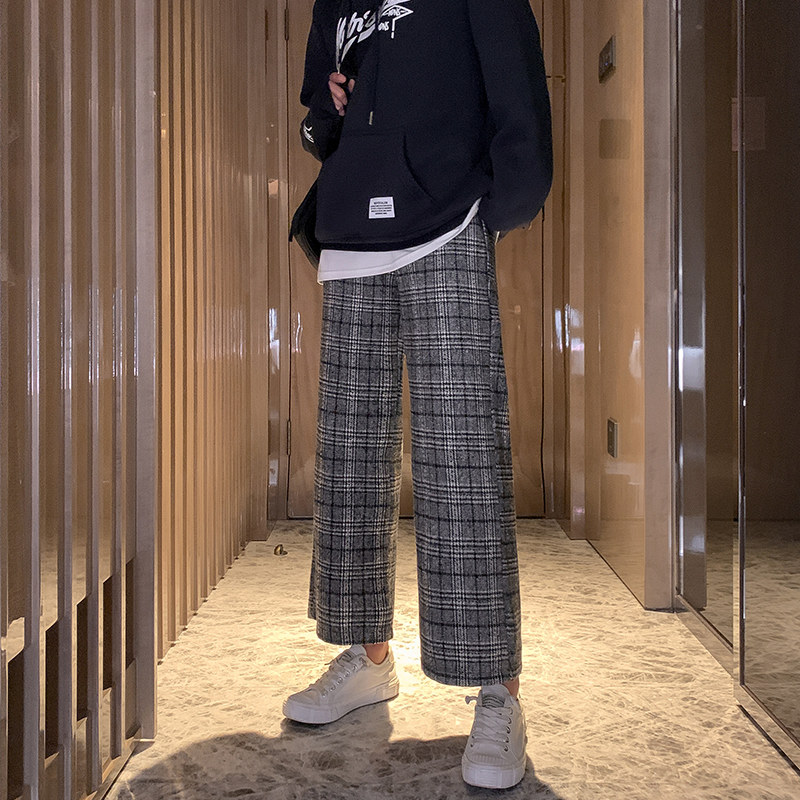 秋季2020新款高腰垂感宽松格子裤 伊索芙休闲裤