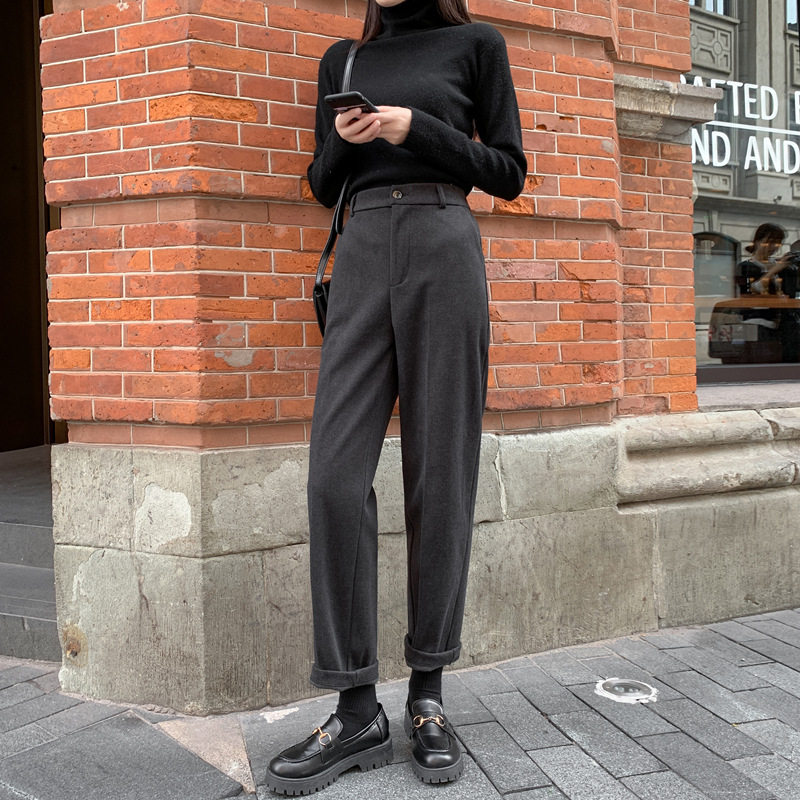 毛呢裤子女秋冬2020新款高腰哈伦裤 伊索芙休闲裤