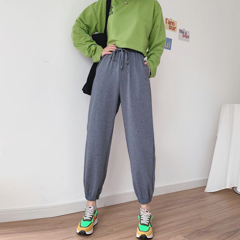 运动裤春秋宽松休闲显瘦灰色女裤子 伊索芙休闲裤