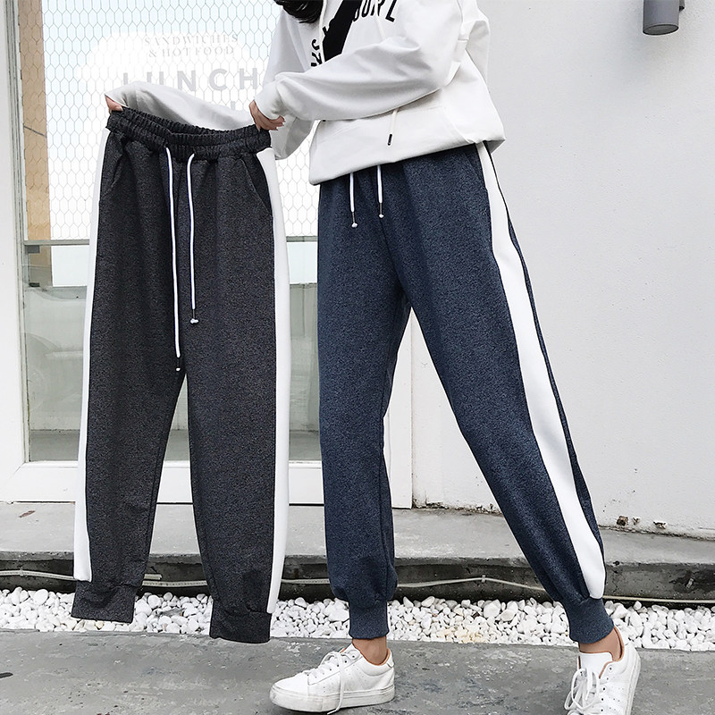 ins女学生宽松韩版加绒束脚运动裤 伊索芙休闲裤