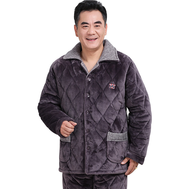 冬季男中老年人爸爸加绒珊瑚绒睡衣 意米缇睡衣/家居服套装