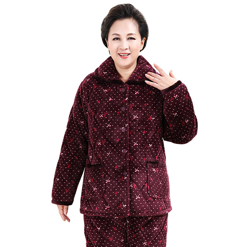 中老年人珊瑚绒冬加绒加厚妈妈睡衣 意米缇睡衣/家居服套装