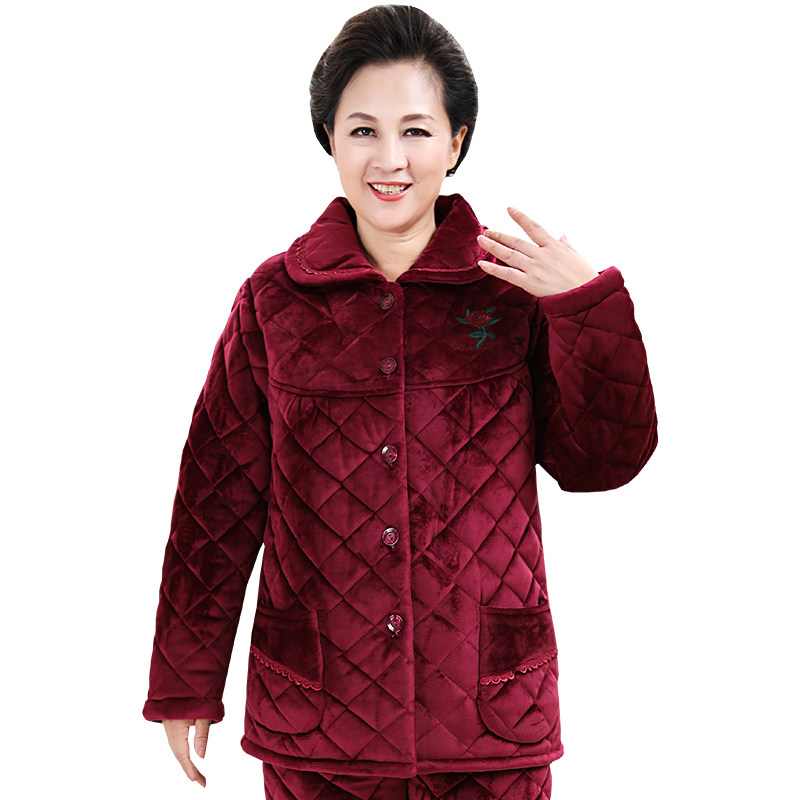 冬季老年婆婆加绒睡衣宽松睡衣 意米缇睡衣/家居服套装