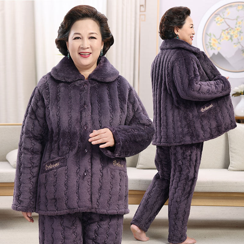 冬加厚北极绒三层夹棉卡通加大睡衣 意米缇睡衣/家居服套装