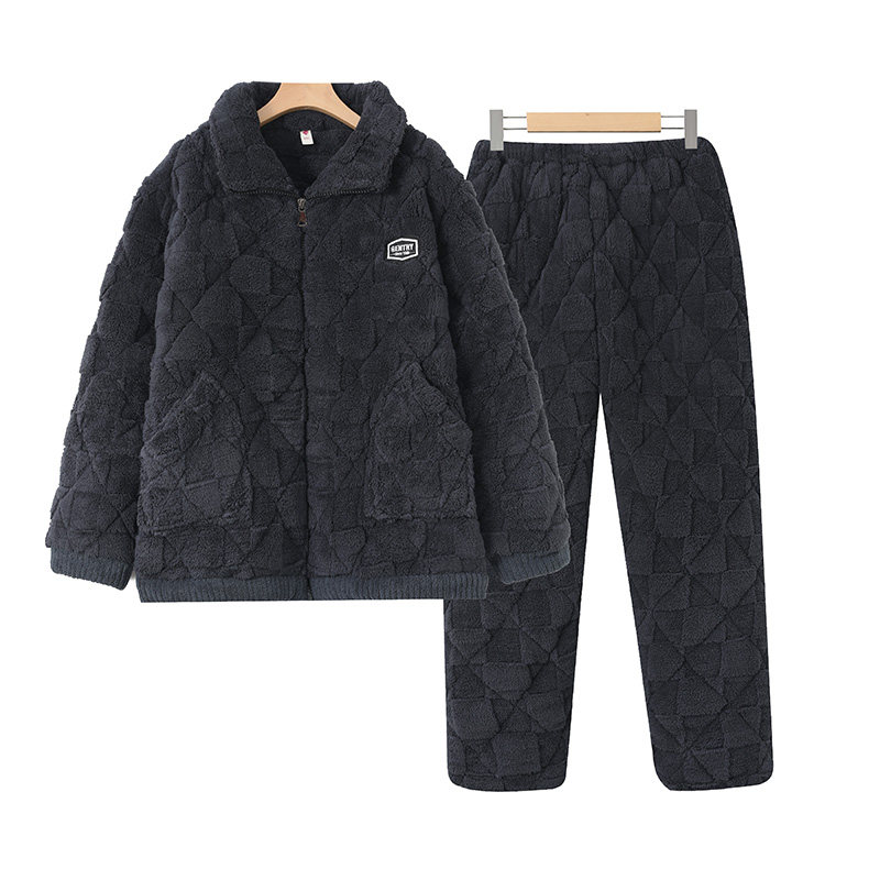 冬季男中老年人爸爸加绒珊瑚绒睡衣 意米缇睡衣/家居服套装