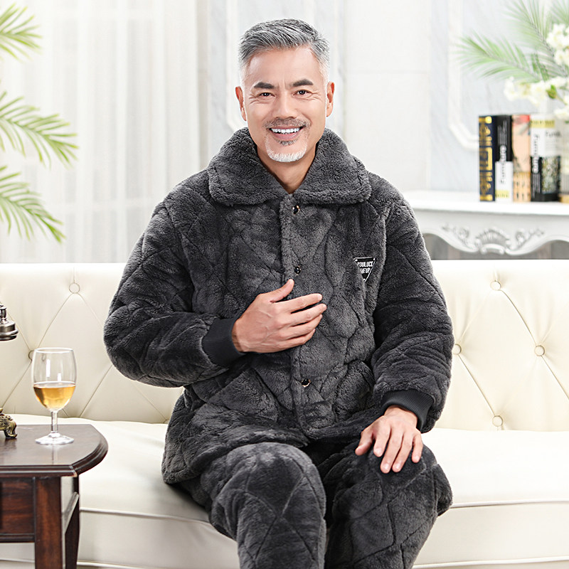 男士冬季加绒爸爸中老年人老人睡衣 意米缇睡衣/家居服套装