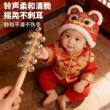 羊皮拨浪鼓铜铃铛哗啦棒老式手工非遗新生婴儿可啃咬实木质玩具