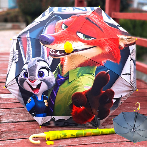 儿童雨伞朱迪尼克卡通长柄雨伞儿童晴雨两用黑胶防晒伞防风小学生 - 图1