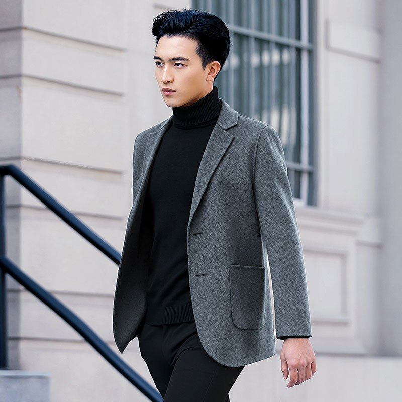 秋冬双面羊毛男士短款外套呢大衣 哥尼诺毛呢大衣