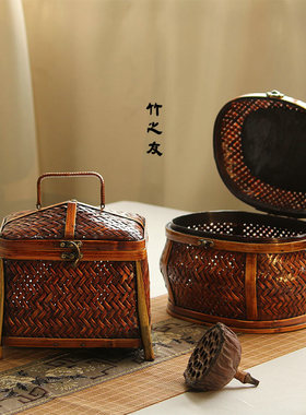 竹制品竹编收纳筐家用手提复古