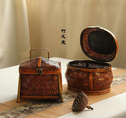 竹制品 竹编收纳筐 家用纯手工 手提 小篮子 编织 竹篮 复古 竹筐 - 图1