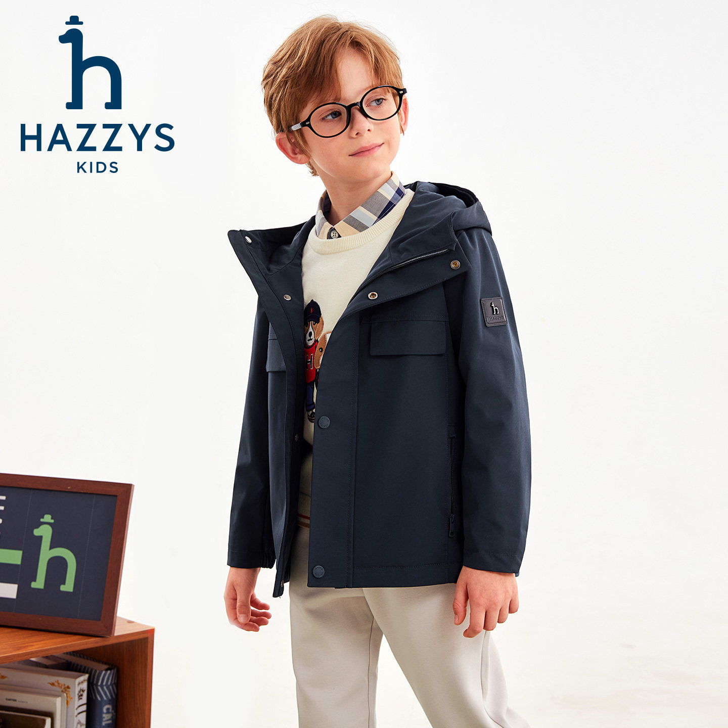 hazzys哈吉斯童装男童风衣2025秋新舒适三防加绒连帽厚外套,淘宝优惠券,粉丝福利购,淘宝优惠卷