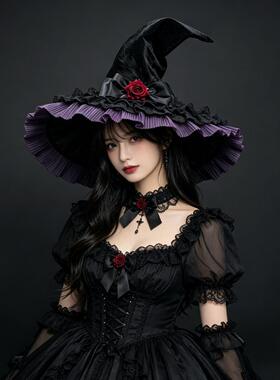 万圣节巫婆帽子巫师帽哥特黑暗装