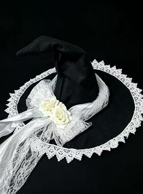 万圣节巫婆帽巫师帽哥特黑暗玫瑰