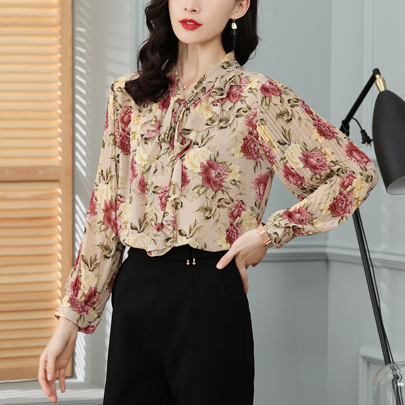 秋装2020新款遮肚子小衫长袖衬衫 古朵诗蕾丝衫/雪纺衫