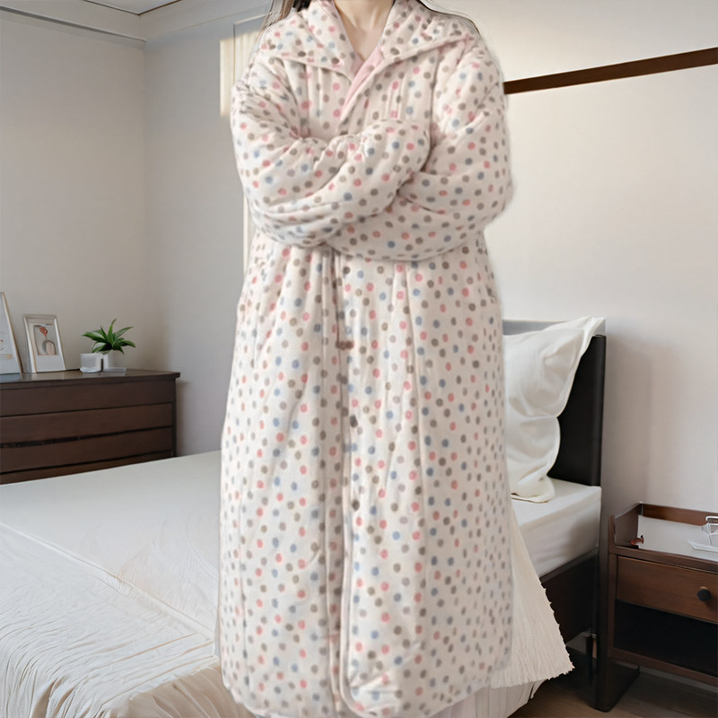 网红风波点空气棉女士睡衣秋冬款加绒加厚家居服中长款睡袍可外穿,淘宝优惠券,粉丝福利购,淘宝优惠卷