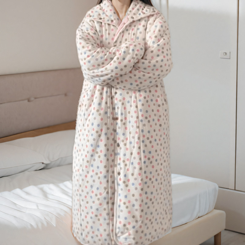 网红风波点空气棉女士睡衣秋冬款加绒加厚家居服中长款睡袍可外穿,淘宝优惠券,粉丝福利购,淘宝优惠卷