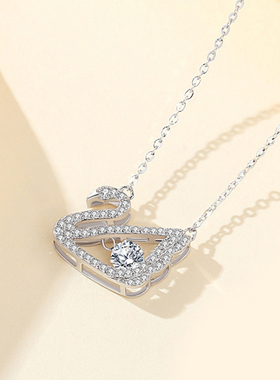 天鹅玫瑰金跳动的心镂空饰品项链