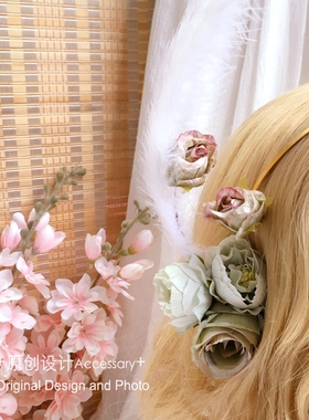 lolita花朵羽毛发箍古典