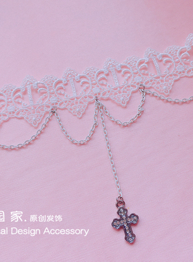 蕾丝复古十字架唯美风短项链