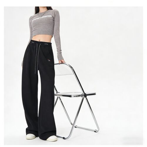 『娜娜粉丝专享』春夏百搭刺绣弯刀阔腿裤高腰显瘦镰刀裤休闲裤 - 图3