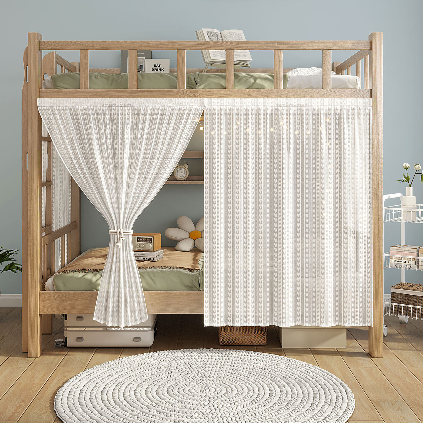 宿舍上下铺床帘防蚊遮挡纱帘免打孔魔术贴高低床防尘装饰遮丑帘子,淘宝优惠券,粉丝福利购,淘宝优惠卷