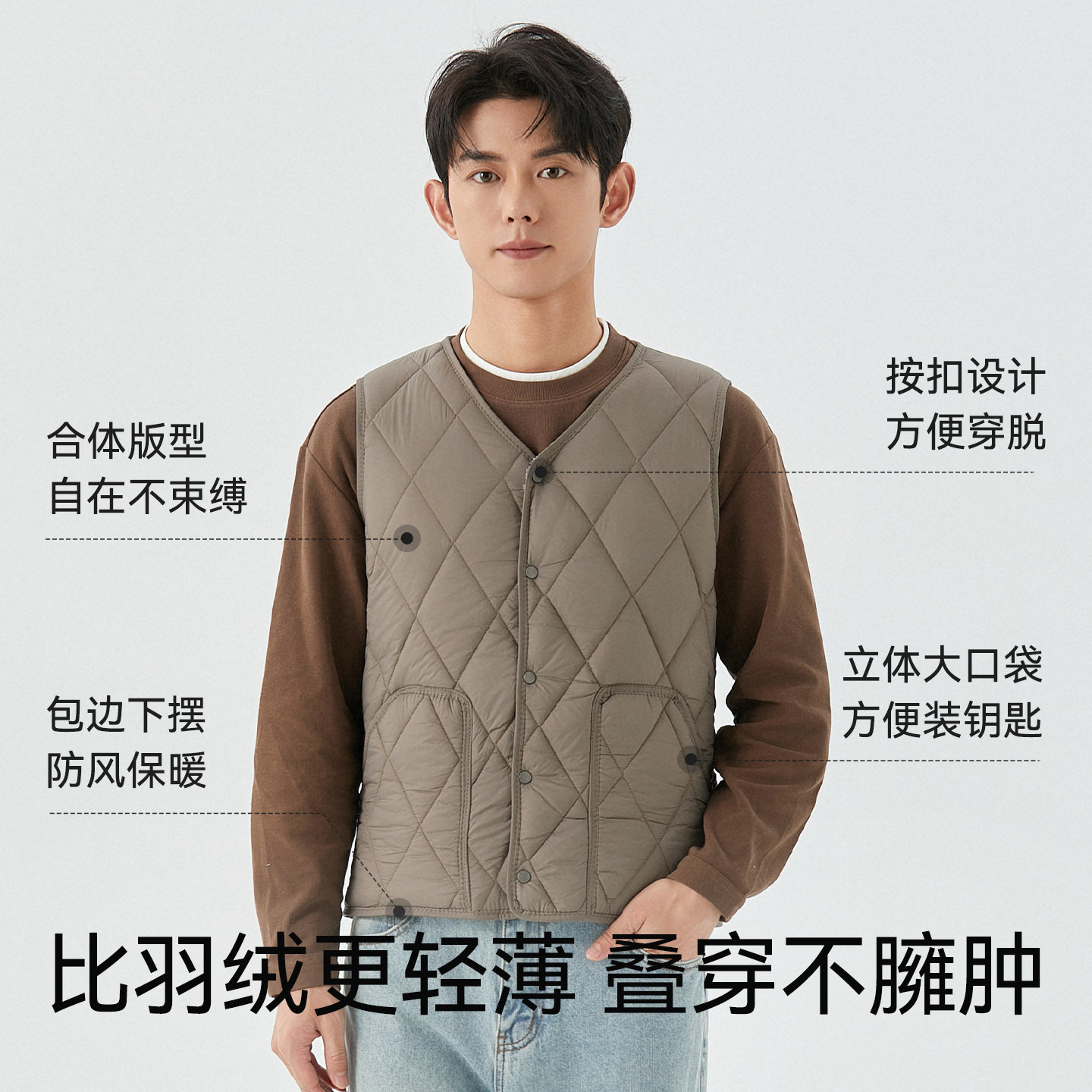 羽绒棉男马甲青年修身加绒加厚秋冬坎肩中老年薄内穿无袖保暖背心,淘宝优惠券,粉丝福利购,淘宝优惠卷