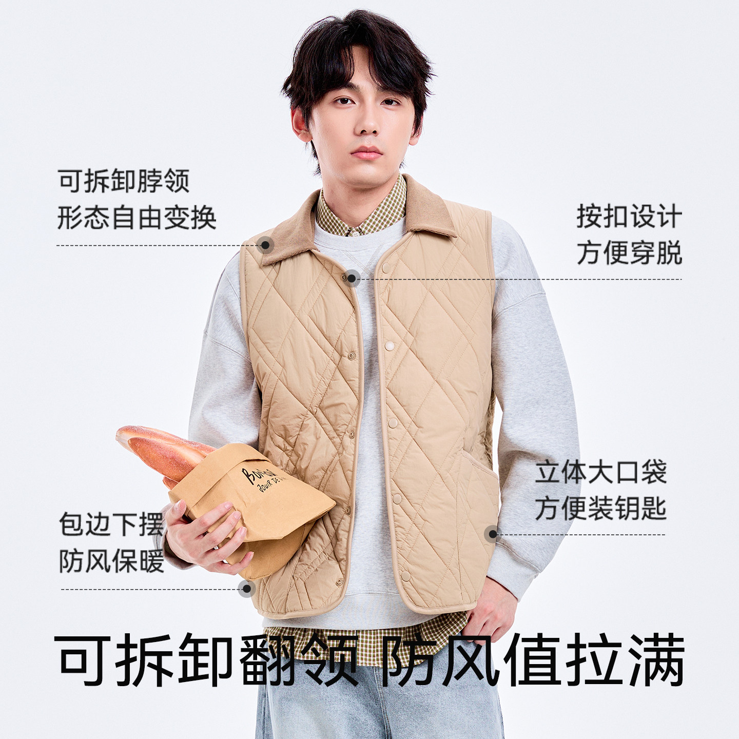 马甲羊毛女内穿加绒2025新款男翻领冬大码学院风保暖内胆德绒坎肩,淘宝优惠券,粉丝福利购,淘宝优惠卷