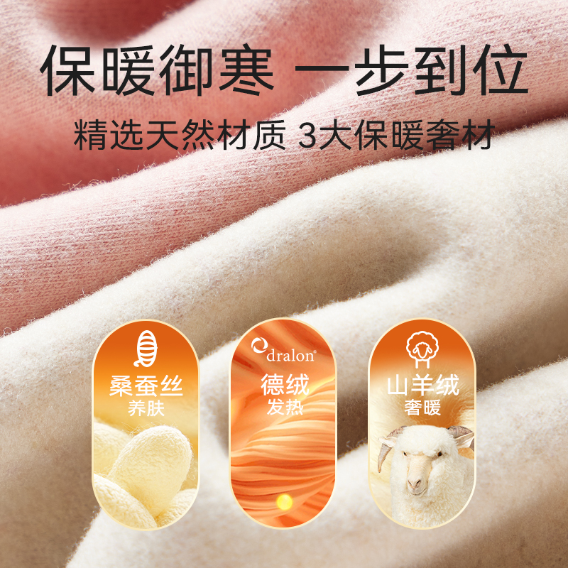 羊绒蚕丝孕期哺乳内衣女德加绒加厚秋衣秋裤孕妇冬季保暖上衣套装 - 图0