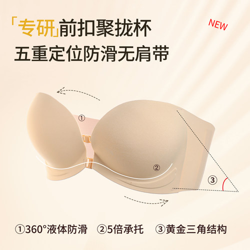 双前扣无肩带内衣女防滑聚拢小胸显大露肩专用无痕抹胸防走光文胸 - 图1