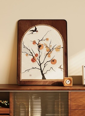 中古风柿柿如意客厅装饰画电视柜台面摆画寓意好入户玄关柜小摆台