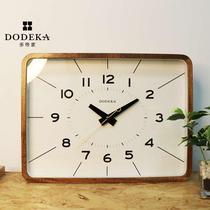 Multi-imperialist Japanese style solid wood square clock hanging bell living room minimalist atmospheric retro quartz clock muted clock hanging wall