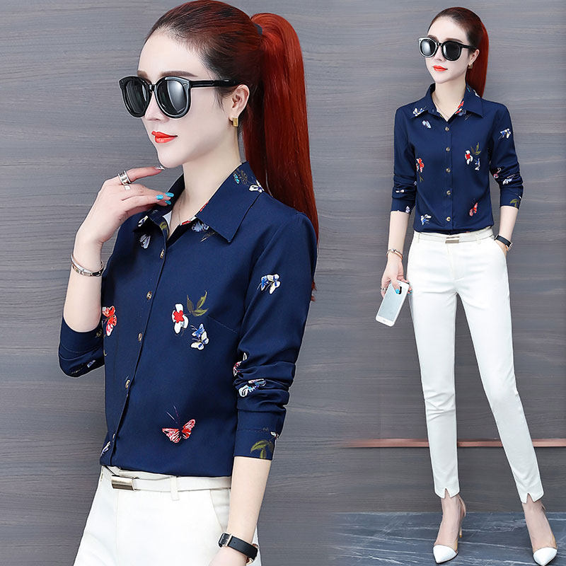 长袖雪纺印花女2022年新款韩版衬衫 夏采芙衬衫