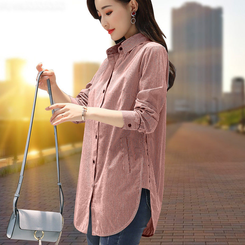 条纹衬衫长袖2022年春秋新款打底衫 夏采芙衬衫