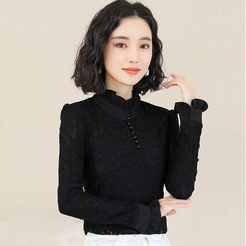 雪纺衫女士长袖立领2020新款打底衫 夏采芙蕾丝衫/雪纺衫