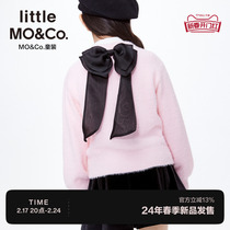 little moco children dress 24 spring dress new girl long sleeve round neckline butterfly knot sweater KBD1SWT003