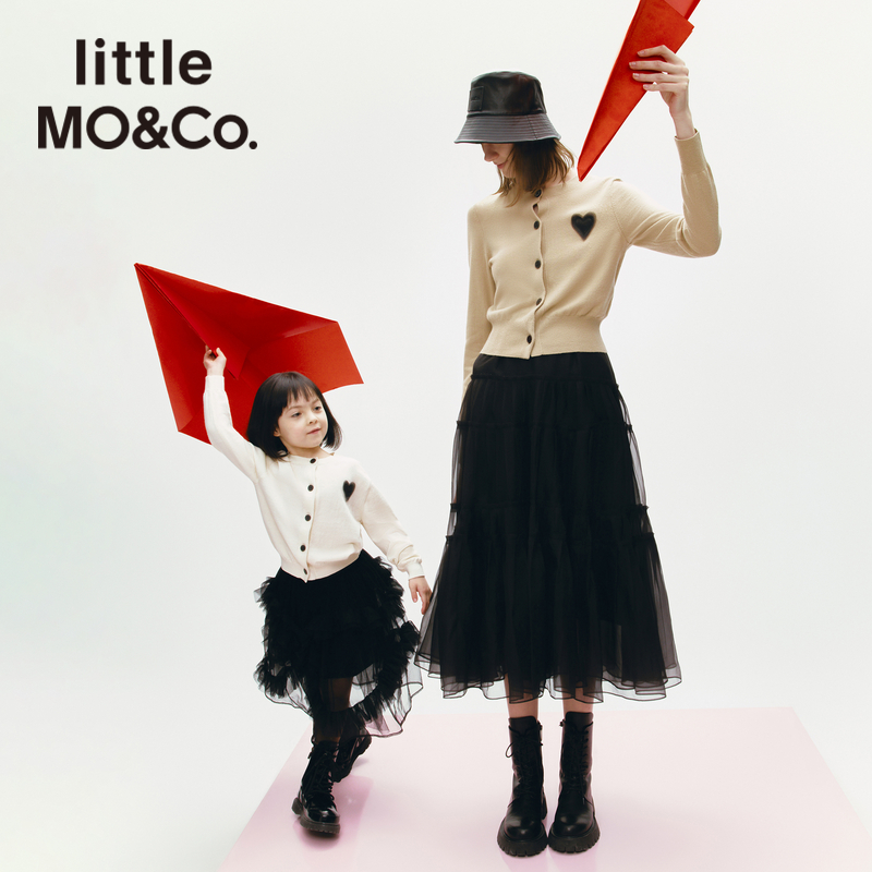 亲子装-little moco童装春秋装儿童开衫毛衣女童爱心针织衫外套