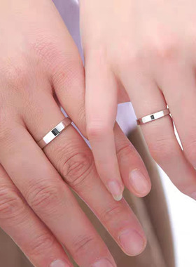 S999足银情侣戒指平板光面简约时尚男女士日韩学生素圈对戒送女友